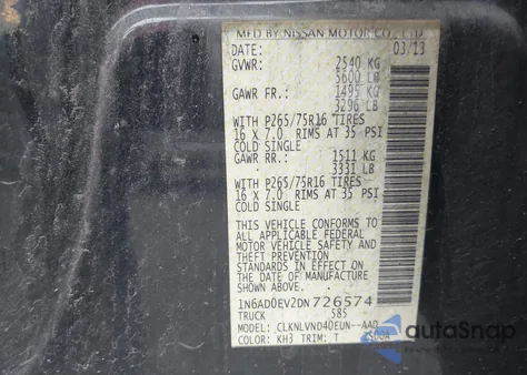 2013 Nissan Frontier Pro-4X z USA, uszkodzony, nr VIN 1N6AD0EV2DN726574